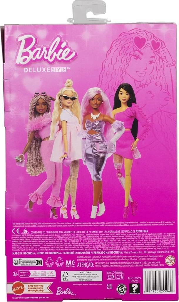 Kukull mode Barbie Deluxe Style #4, MATTEL, 1282972, jumpsuit rozë, flokë të gërshetuara rozë-kafe