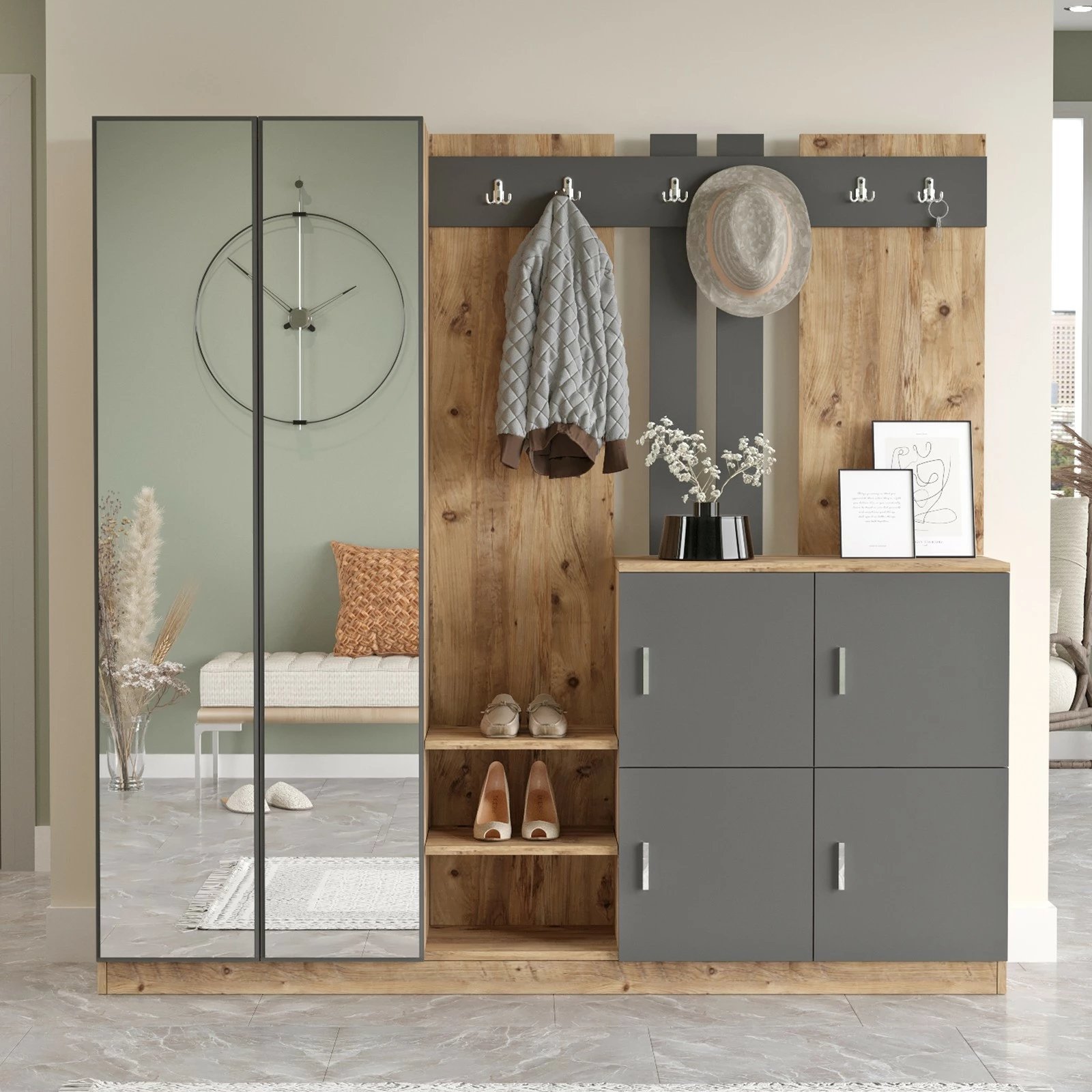 Stendë korridori Hanah Home, Dd9-Aa, ngjyrë pishë Atlantike dhe antracit