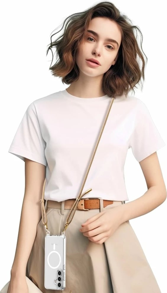 Mbështjellës Tech-Protect FlexAir Chain MagSafe për Samsung Galaxy S25, zi-bezhë, me dy litarë