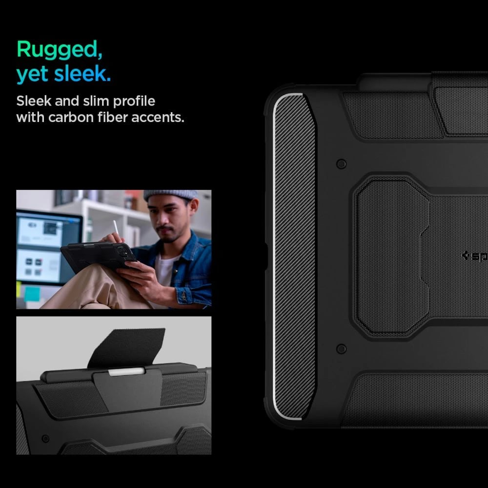 Mbështjellës Spigen Rugged Armor Pro për iPad Pro 13" 2024, i zi