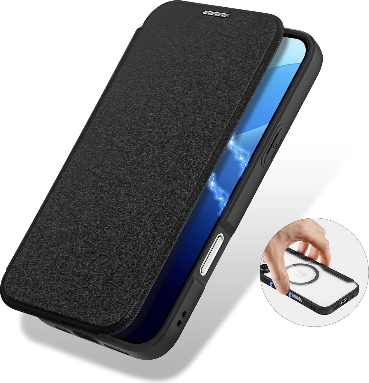 Mbështjellës Dux Ducis Skin X Pro për iPhone 16 Pro, me MagSafe, me kapak, i zi