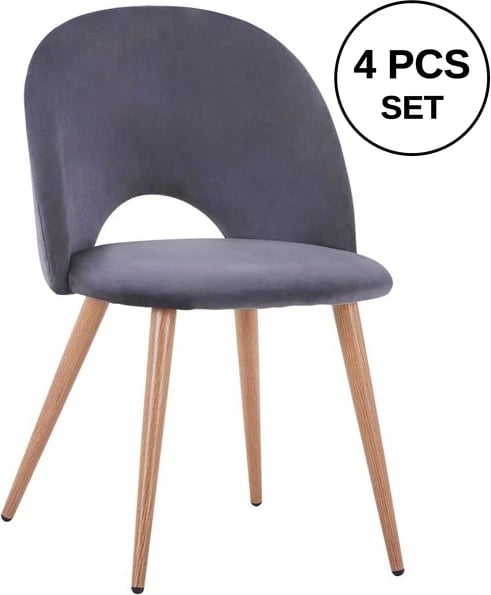 Karrige ngrënieje kadife gri me këmbë metalike FH8544.01 52x49,5x77 cm, set prej 4 copë