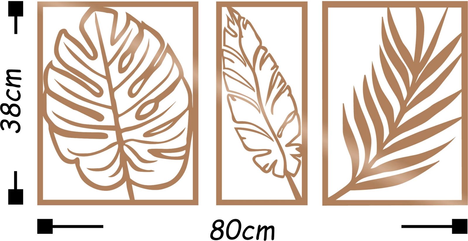 Aksesor dekorativ muri prej metali, gjethe, ngjyrë bakri, 80x38cm