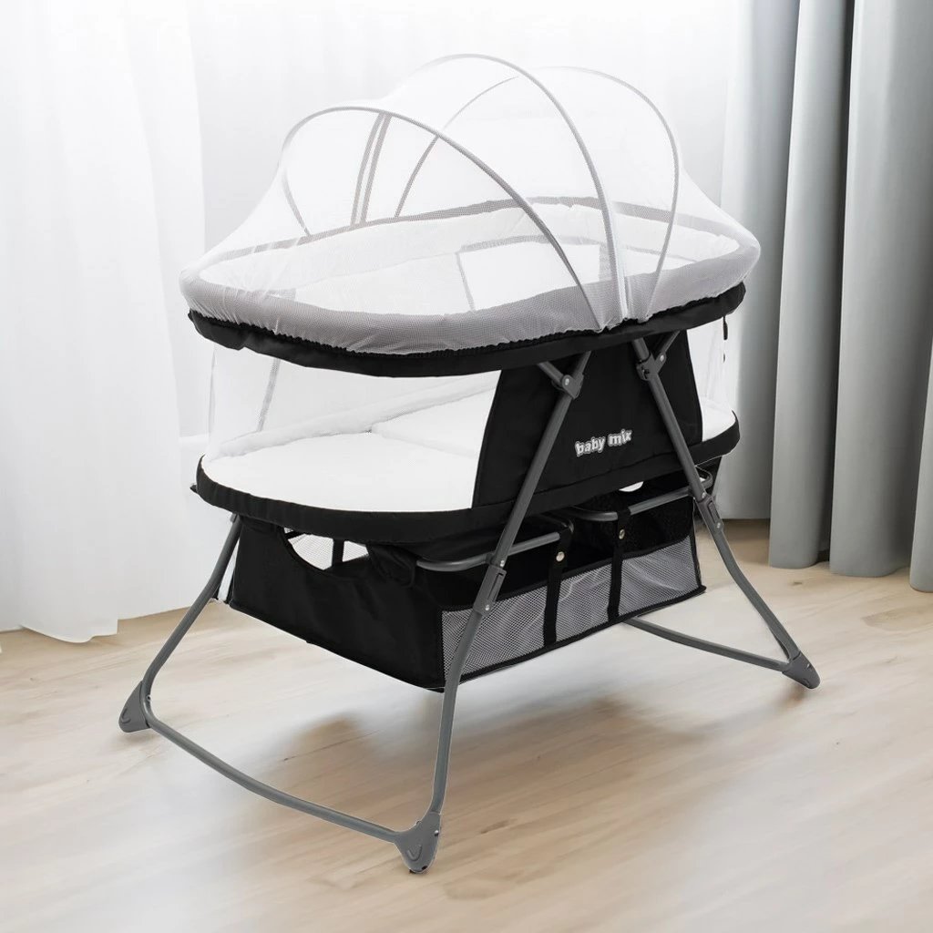 Djep i palosshëm, Baby Mix, Dreamy Nest, me rrjetë kundër insekteve, shportë ruajtjeje dhe çantë bartëse, gri