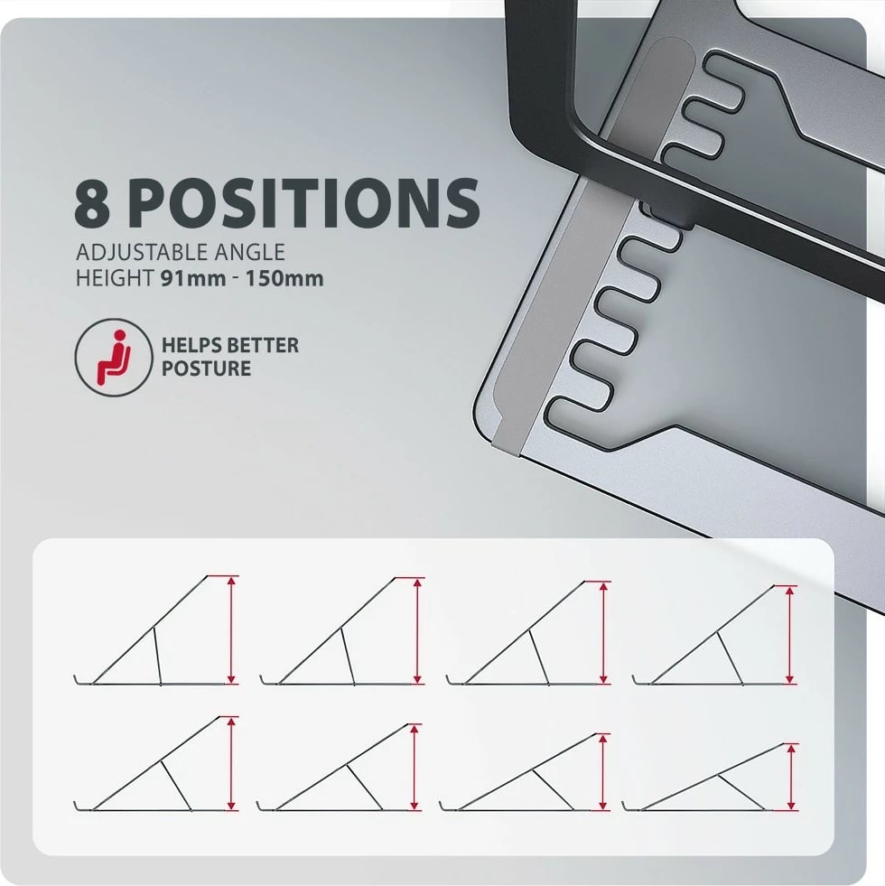 Mbajtëse laptopi/tableti, AXAGON STND-LAG, 10–17.3", 8 pozicione të rregullueshme, alumin, gri