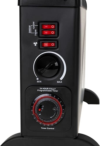 Ngrohës konvektor, Adler, MS 7741, 2000W, 3 nivele, termostat dhe timer 24h, Turbo fan, i zi