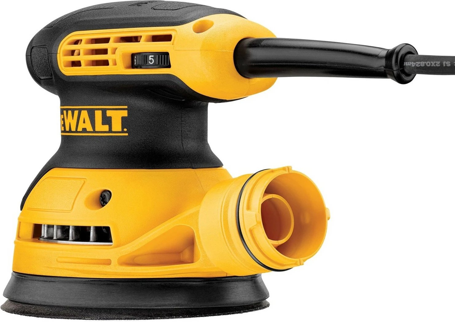 Lëmues orbital DeWALT 125mm 280W, zi/verdhe