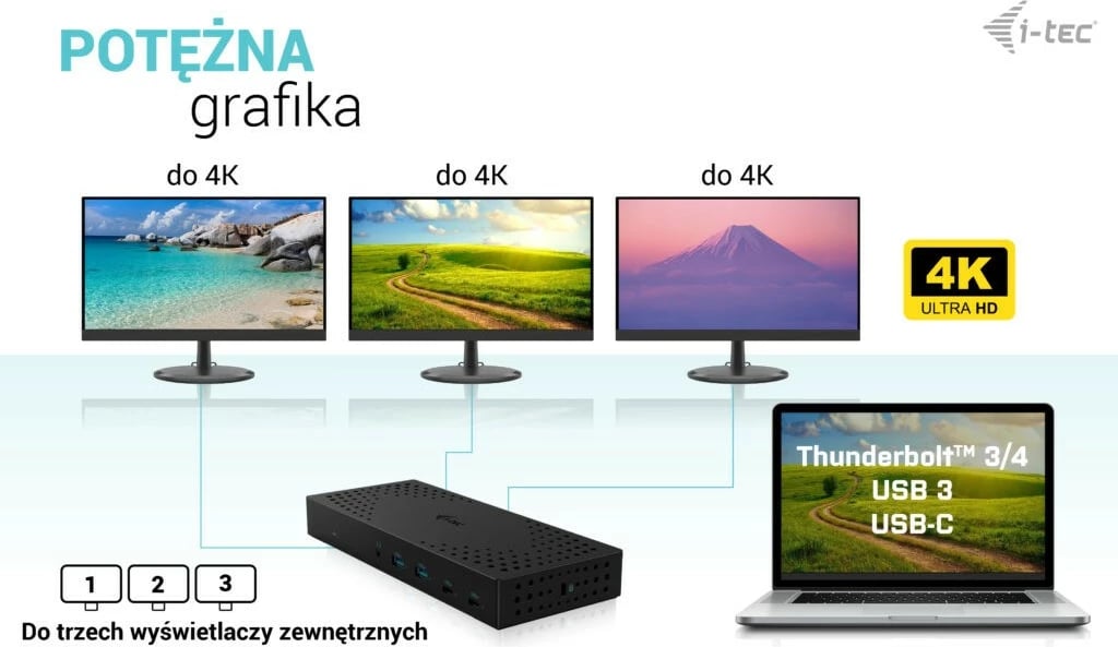 Stacion dokimi i-tec CATRIPLE4KDOCKPD2, 3x 4K, USB 3.0/USB-C/Thunderbolt, 100W, i zi Stacion dokimi i-tec CATRIPLE4KDOCKPD2, 3x 4K, USB 3.0/USB-C/Thunderbolt, 100W, i zi
