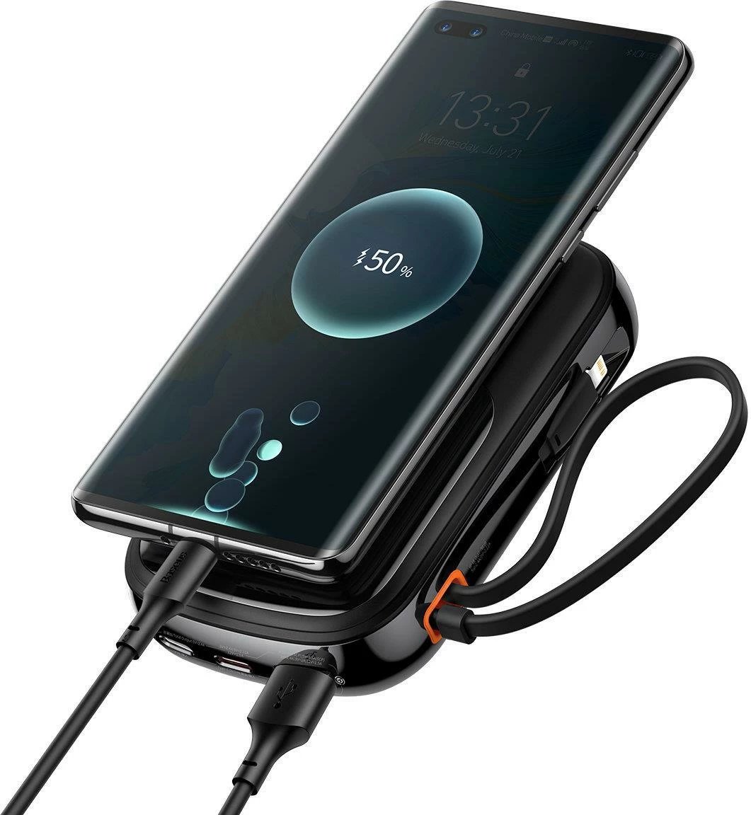 Powerbank Baseus Qpow Digital Display 10000mAh, 22.5W, me kabllo USB-C të integruar, e zezë