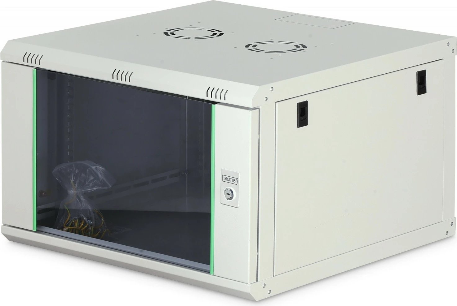 Kabinë rrjeti murale 19", Digitus DN-37102, 7U, 385x600x600 mm, derë xhami, 60 kg, gri, i pamontuar