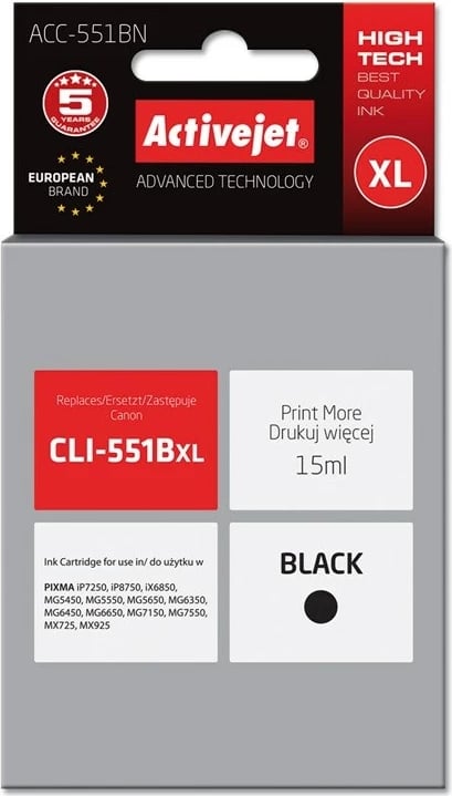 Ngjyrë zëvendësuese Activejet ACC-551BN për printer Canon, 15ml, e zezë