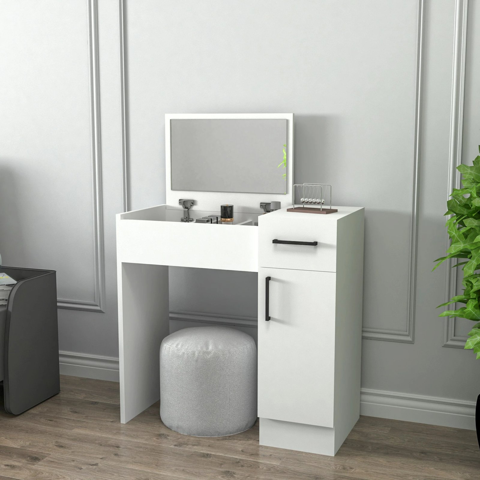 Tavolinë grimi Skye Decor, e bardhë, Inci