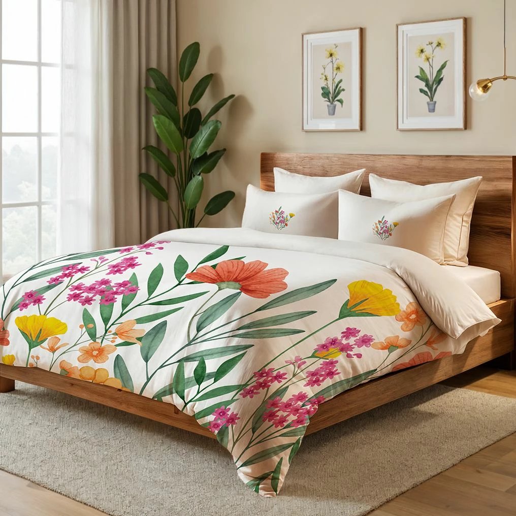 Set mbulesë për jorgan, një person, L'Essentiel Linge de Maison, ngjyrë krem, portokalli, gjelbër, verdhë