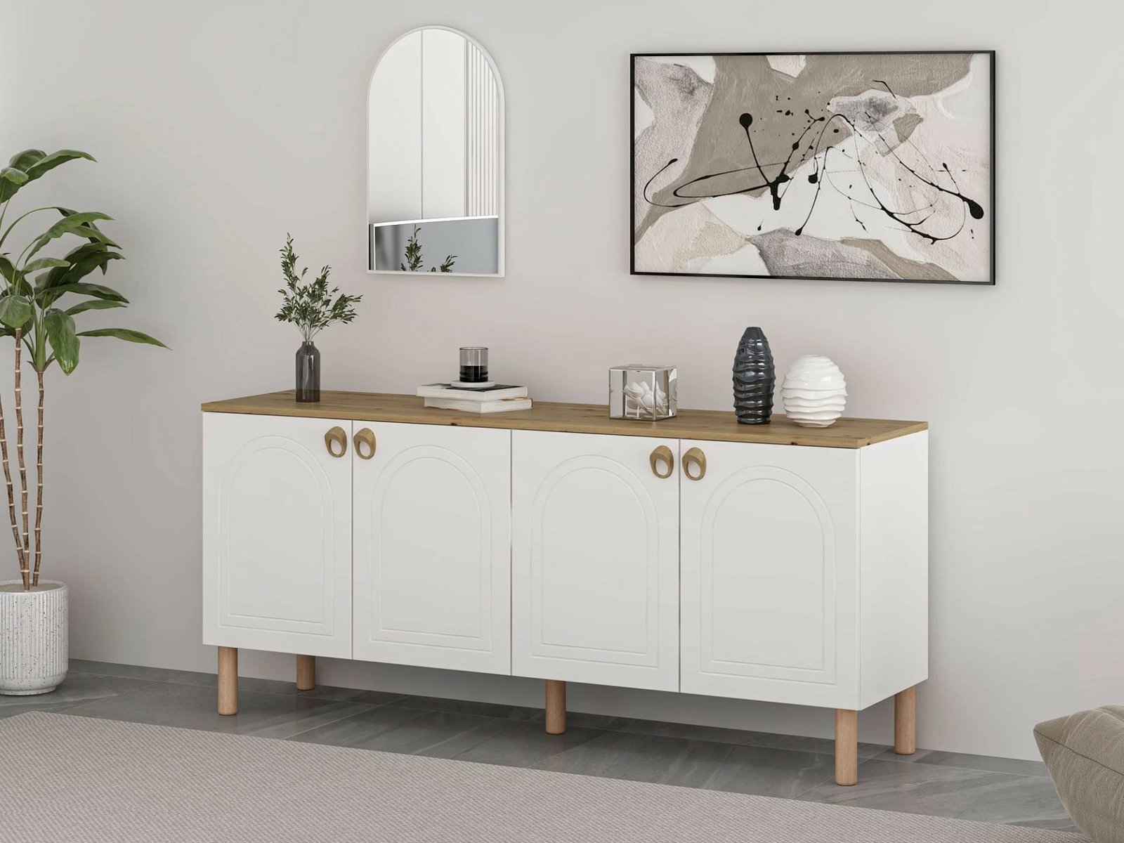 Konsol Skye Decor, pasqyrë Lotus, e bardhë