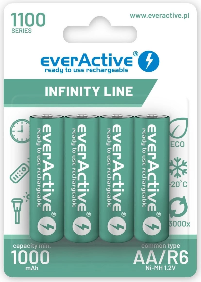 Bateri të rikarikueshme everActive Infinity Line AA R6, 1100 mAh, paketë prej 4 copë, Jeshile