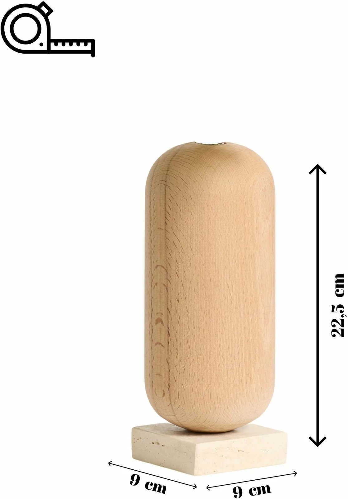 Vazo Evila Originals, Vasio Big, ngjyrë bezhë, qeramike, me bazë travertini, 9x22.5x9cm