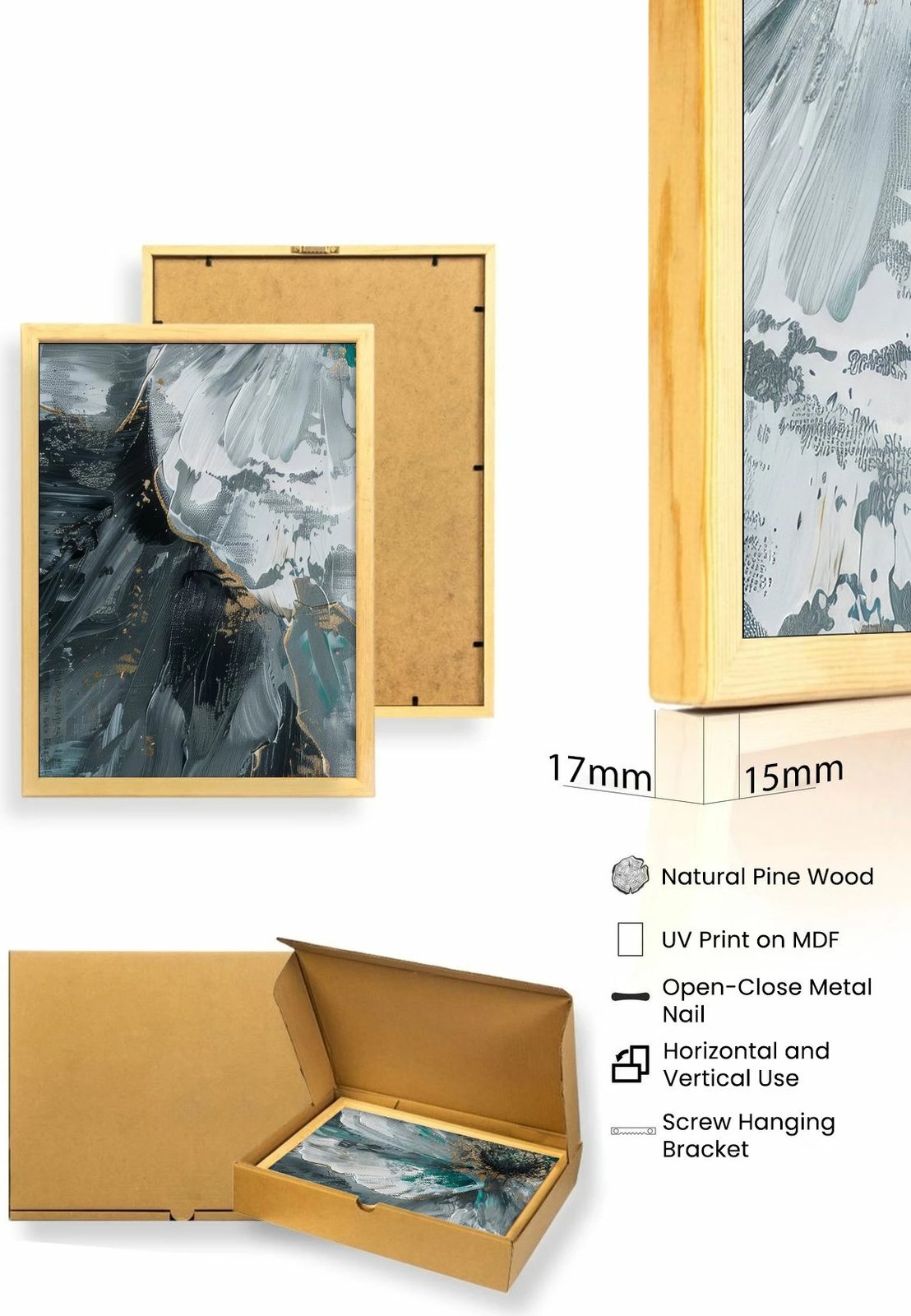 Pikturë dekorative me kornizë, MDF, 3 copë, Wallity, Huhu472, 30x40cm