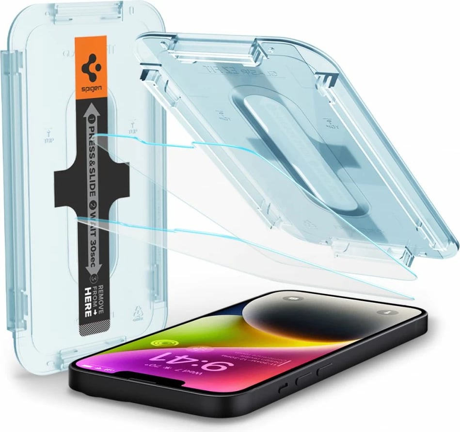 Xham i kalitur, Spigen Glas.tR EZ Fit, për iPhone 13/13 Pro/14/16e, 0.58mm 9H, set 2 copë