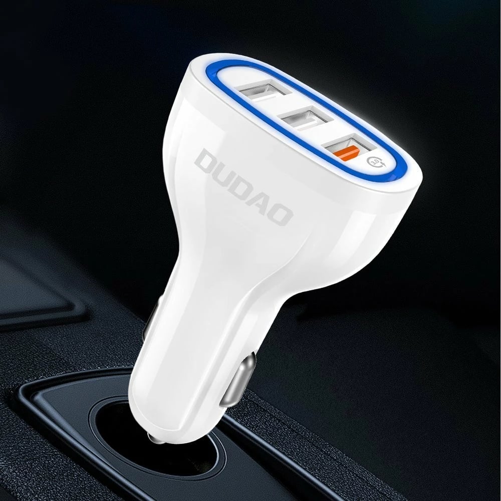 Karikues veture Dudao R7S, 3x USB, Quick Charge 3.0, 18W, Bardhë
