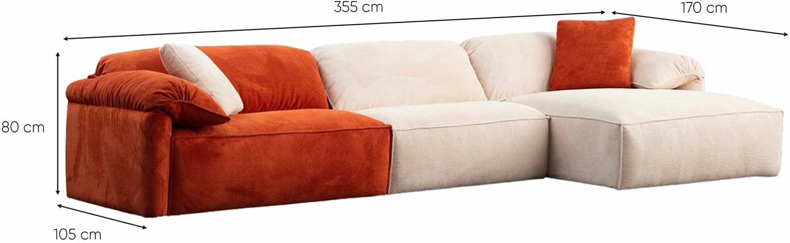 Kënd divani Flamingo, krem dhe portokalli, Atelier del Sofa