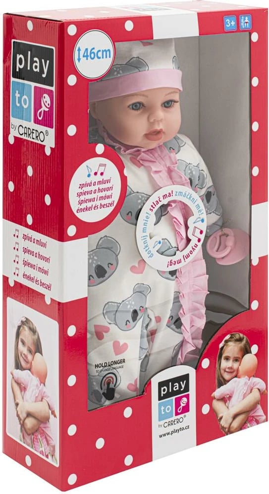 Kukull foshnje që flet e këndon, PLAYTO, Bibi 46 cm, modul 4 gjuhë, me biberon, rozë