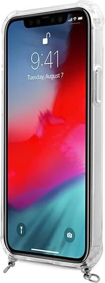 Mbështjellës Guess GUHCP12LKC4GSSI për iPhone 12 Pro Max 6.7", transparent, me zinxhir argjendi