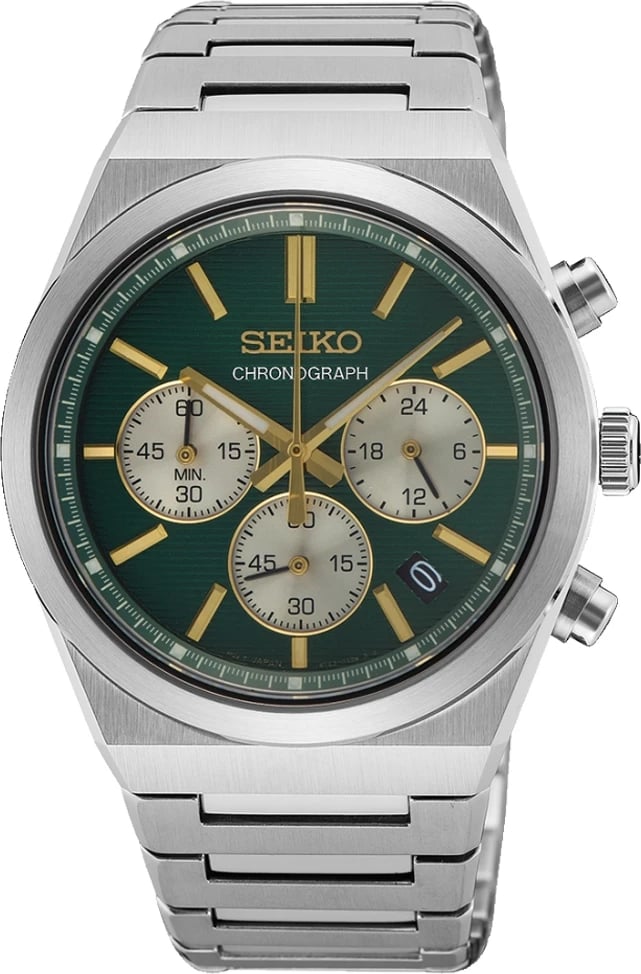 Orë dore SEIKO SSB461P1 për meshkuj, e gjelbër