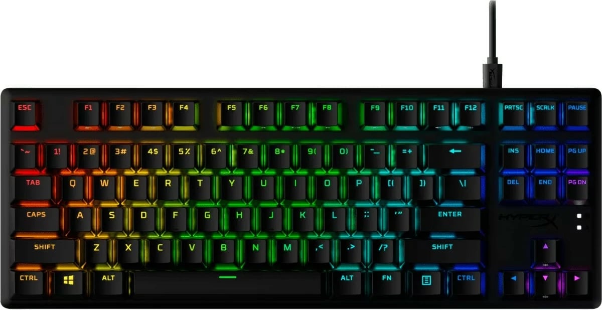 Tastierë mekanike lojërash HyperX Alloy Origins Core PBT HX Blue TKL, USB, RGB, QWERTY US, keycaps PBT, kabllo USB‑C e shkëputshme, e zezë