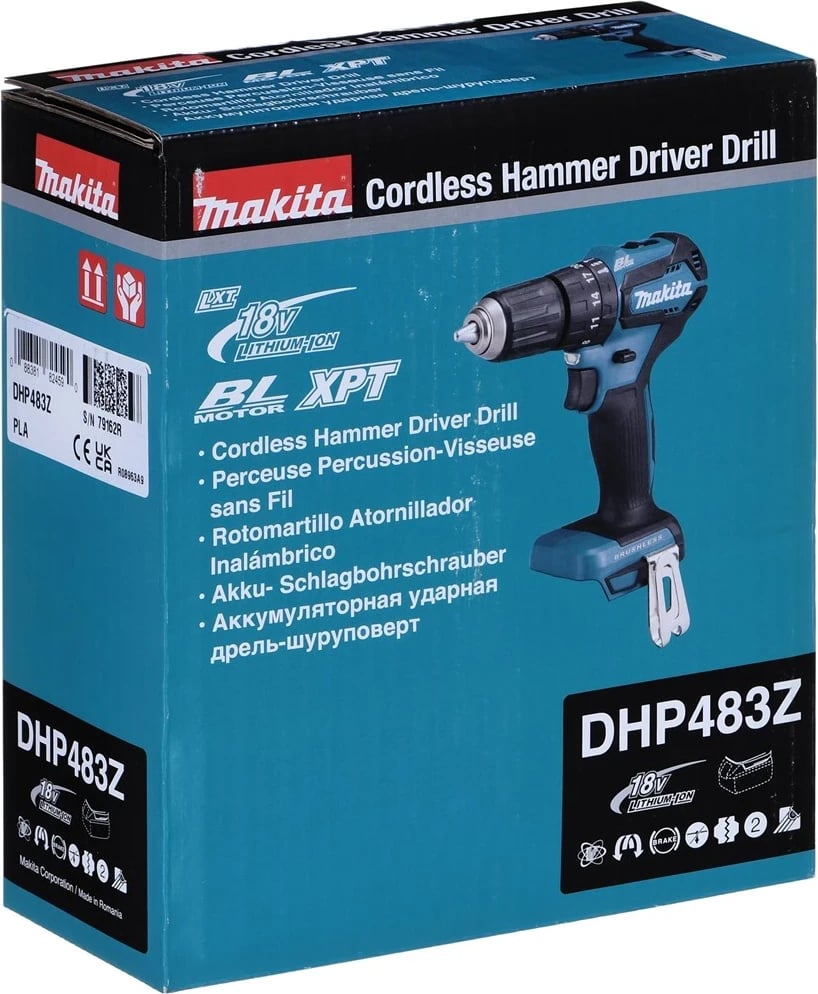 Makita DHP483Z, 1700 RPM, e zezë, blu Makita DHP483Z, 1700 RPM, e zezë, blu