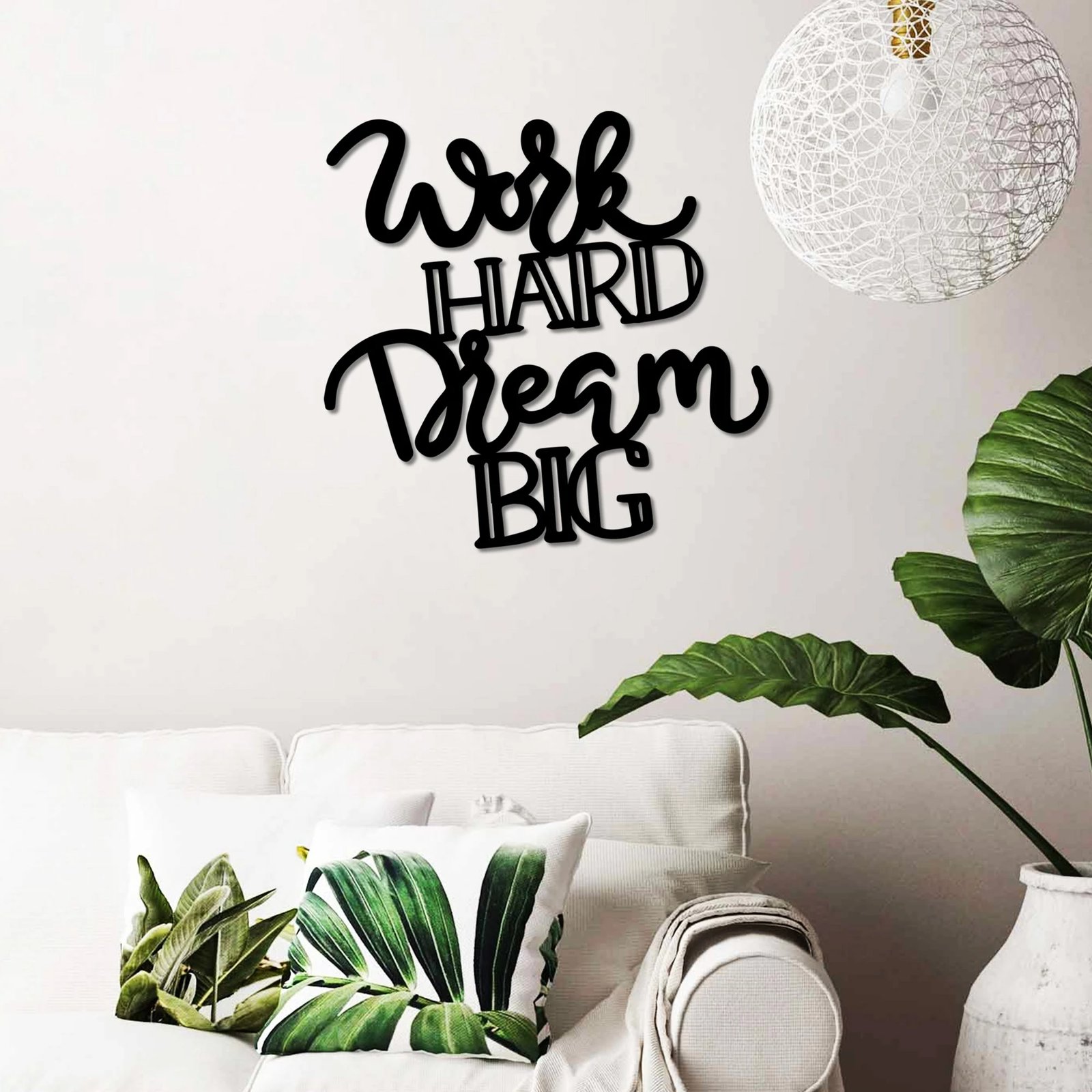 Aksesor dekorativ metalik për mur, Work Hard Dream Big, Wallity, ngjyrë e zezë