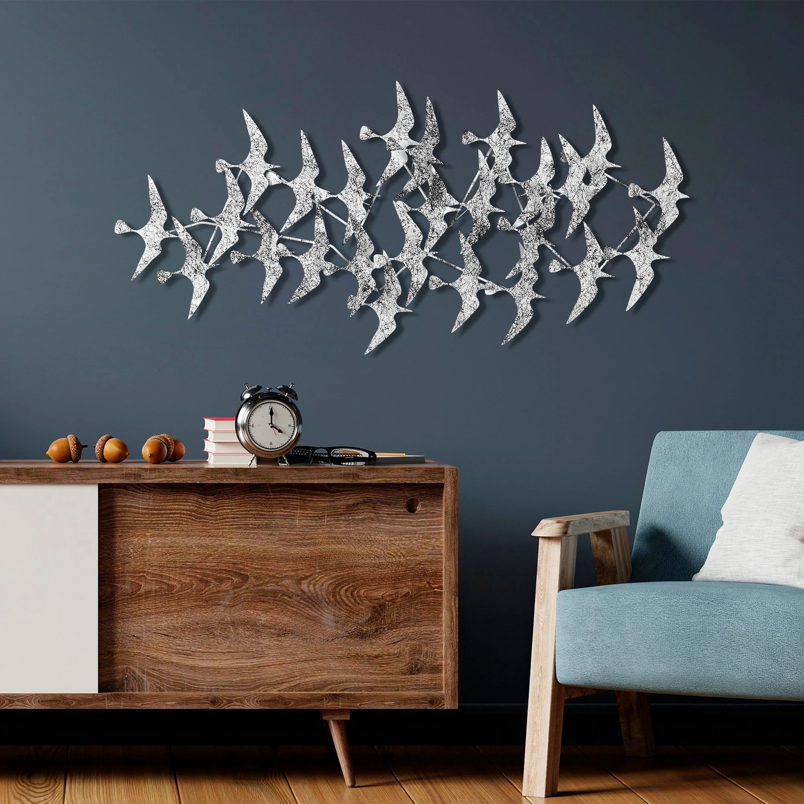 Aksesor dekorativ metalik për mur, Wallity Martılar 2, shumëngjyrësh, 59x124cm