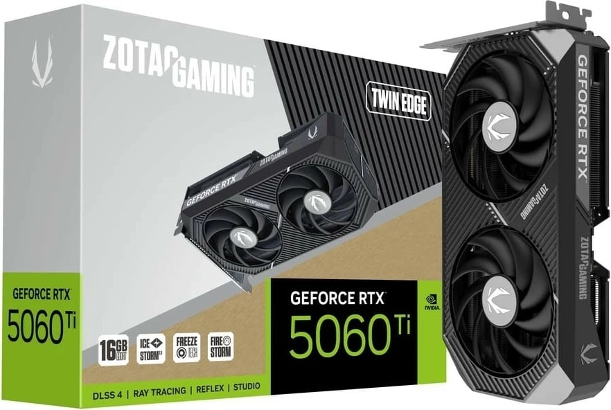 Kartë grafike, ZOTAC, GeForce RTX 5060 Ti Twin Edge ZT-B50620E-10M, 16GB GDDR7 128-bit, 3xDP/1xHDMI, PCIe 5.0 x8, e zezë