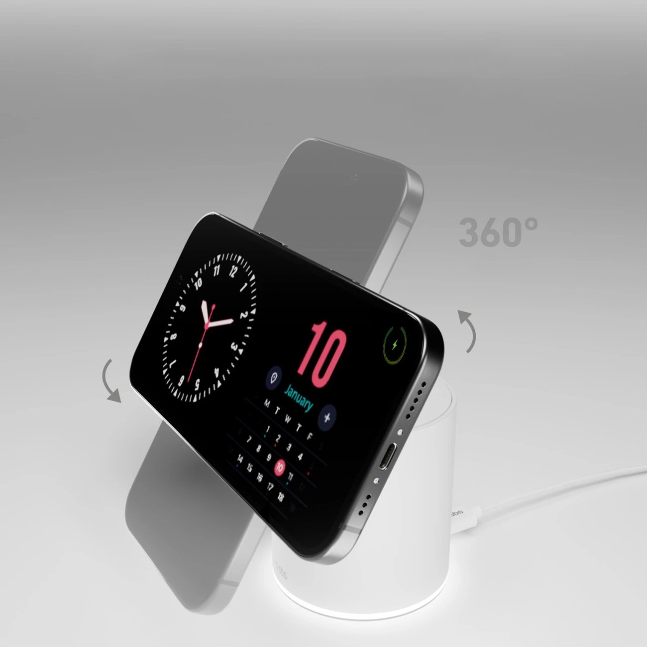 Karikues wireless me mbajtës 2-në-1, SBS, 15 W, USB-C, i bardhë