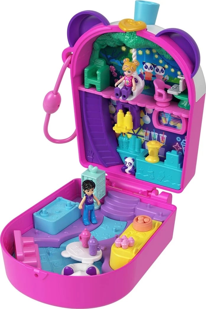 Set lodrash Polly Pocket Bubble Tea Panda Compact me 2 kukulla të vogla dhe panda, shumëngjyrësh