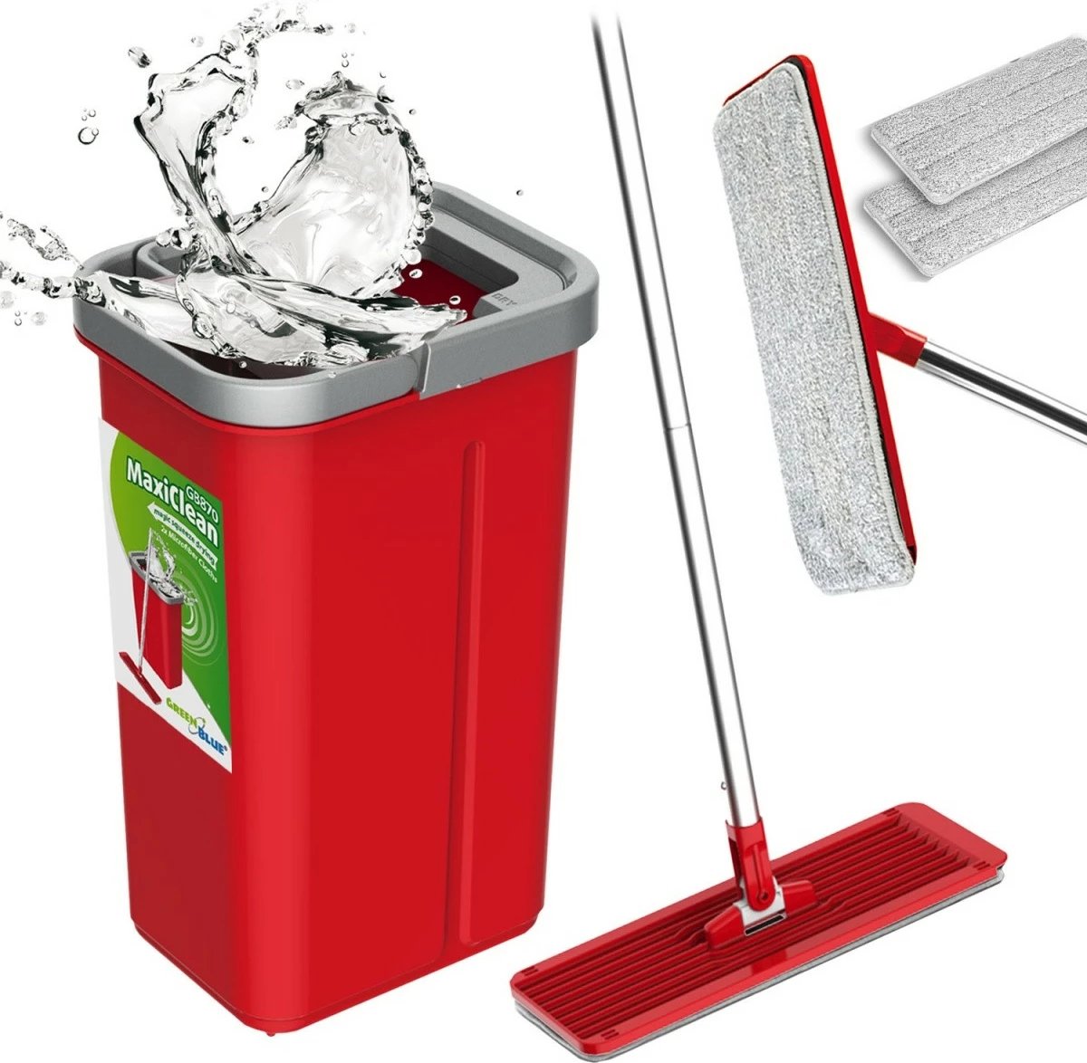 Set pastrimi GreenBlue MaxiClean GB870 me mop të sheshtë, kovë dhe 2 shtresa mikrofibre, Kuqe