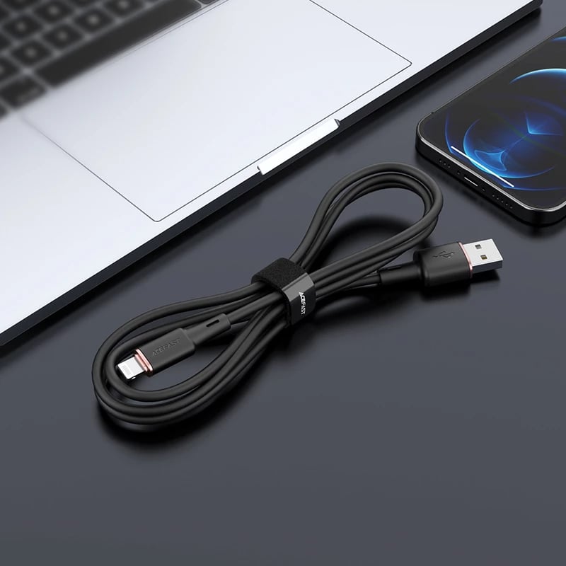 Kabllo Acefast C2-02, USB në Lightning, 1.2m, 2.4A, e zezë