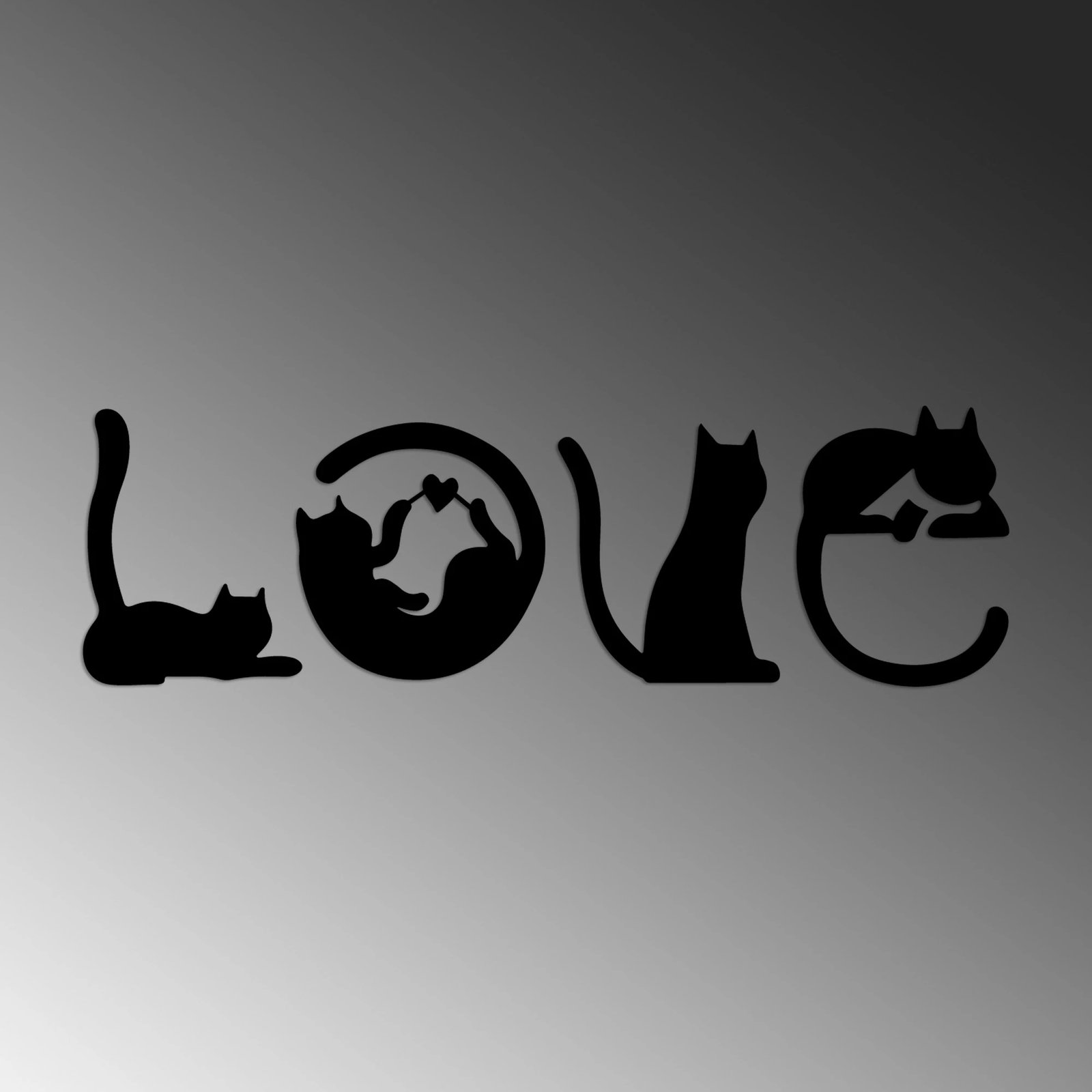 Aksesor dekorativ metalik për mur, mace, Wallity, Cat 11, ngjyrë e zezë, 60x19cm