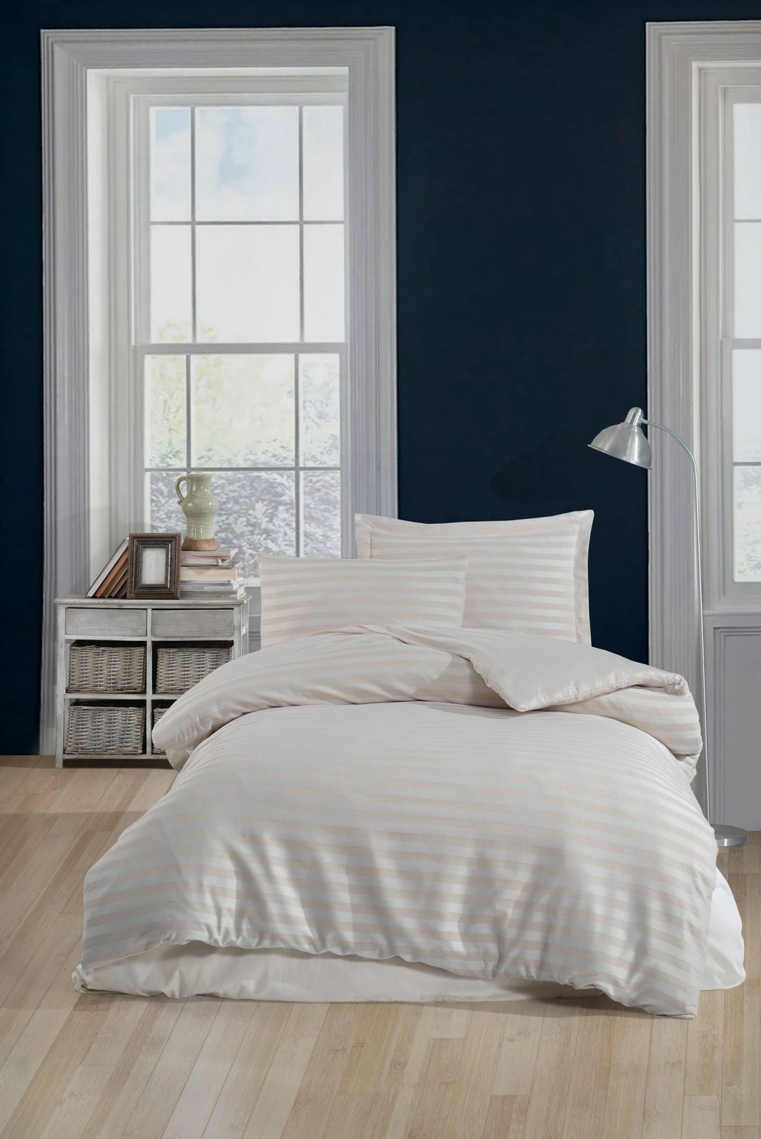 Set mbulesë jorgani për një person, L'essentiel, saten Water Yollu, bezhë