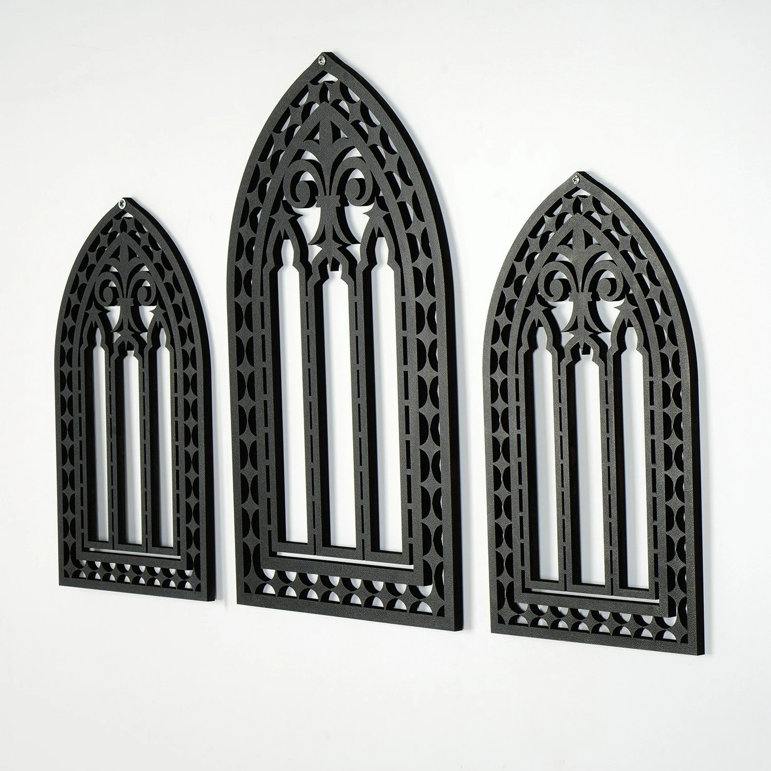 Aksesor dekorativ prej druri për mur, Wallity, CRY021, set prej 3 copash, ngjyrë e zezë