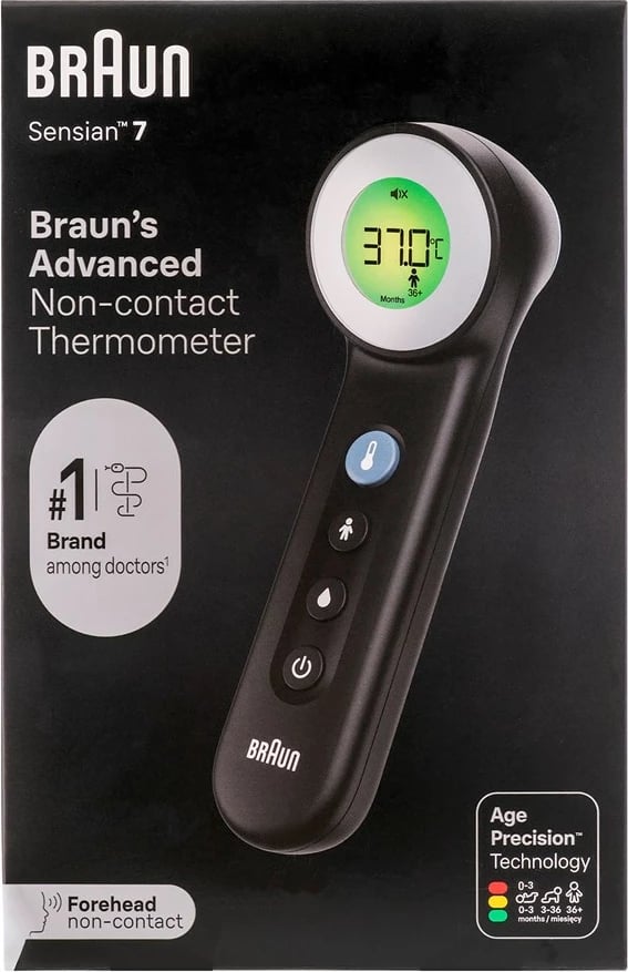 Termometër pa kontakt Braun BNT400B, për ballë, LCD, i zi