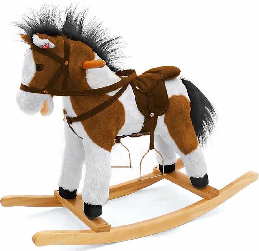 Kalë lëkundës me melodi, Milly Mally Jurášek, i butë plush, kornizë druri e çmontueshme, 3x AA, ngarkesë deri 30 kg, kafe e errët