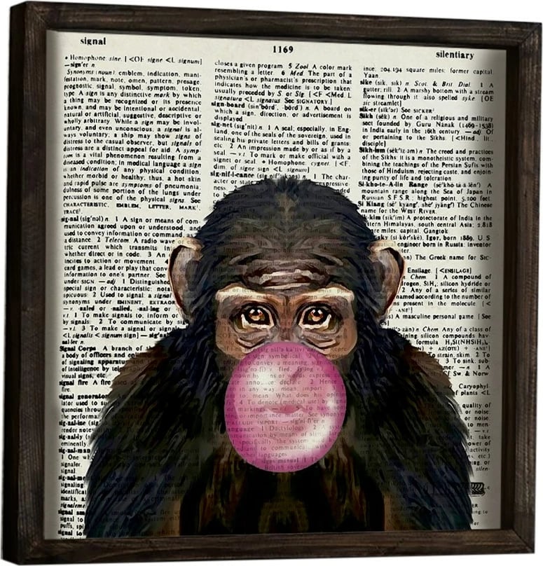 Pikturë dekorative me kornizë, MDF, majmun me çamçakëz, KZM519, 34x34cm