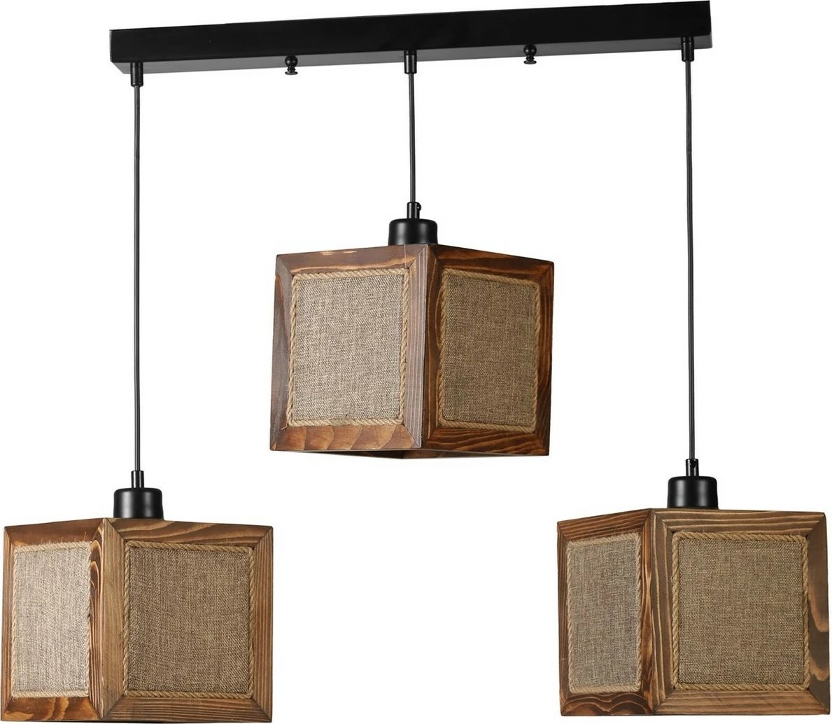 Llambë tavani Opviq, dru bredhi, kapak stof, rattan, arre, e zezë, 8702-5