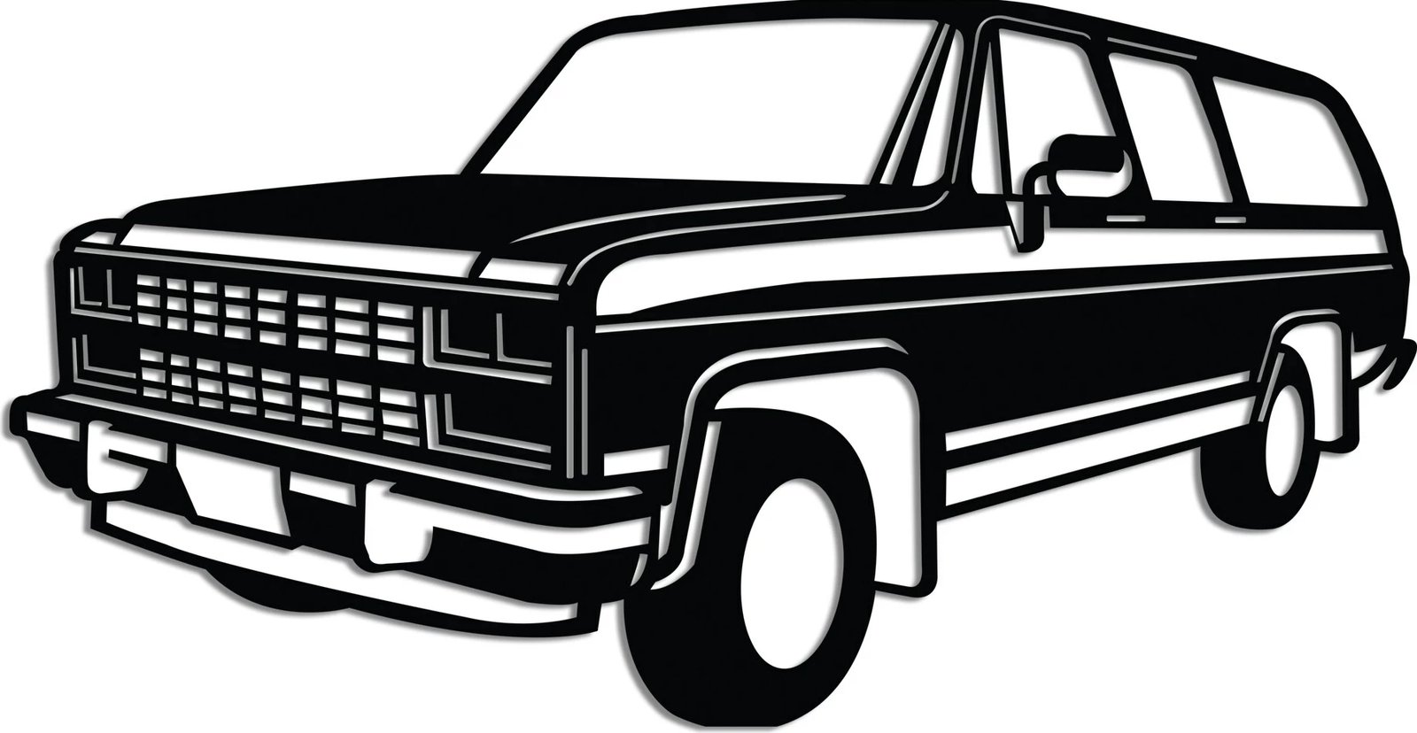 Aksesor dekorativ metalik për mur, Wallity, Chevrolet Suburban, ngjyrë e zezë, 60x32cm