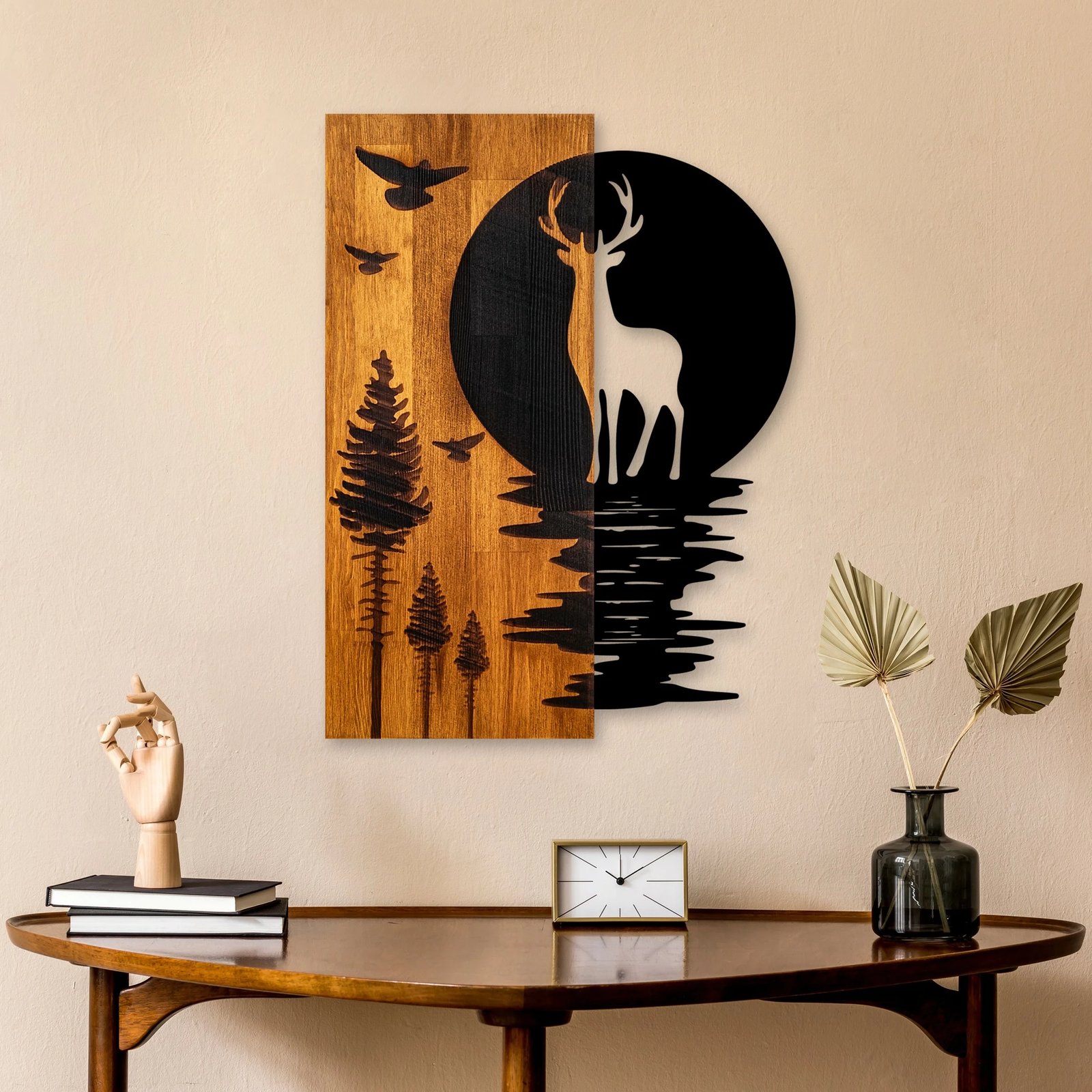 Aksesor dekorativ prej druri për mur, dreri dhe hëna, Wallity