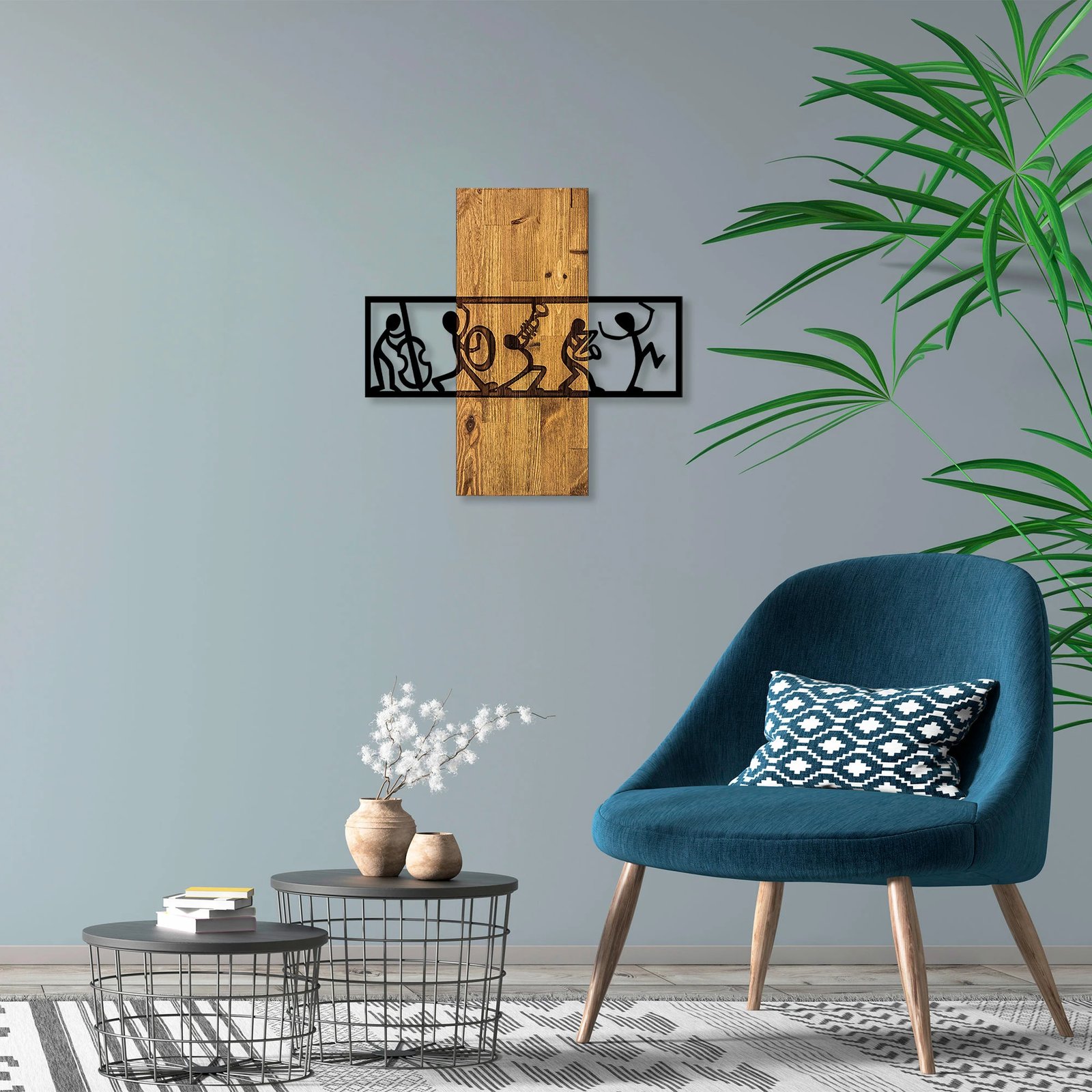 Aksesor dekorativ prej druri për mur, Wallity MA-301, ngjyrë arre dhe e zezë, 58x61cm