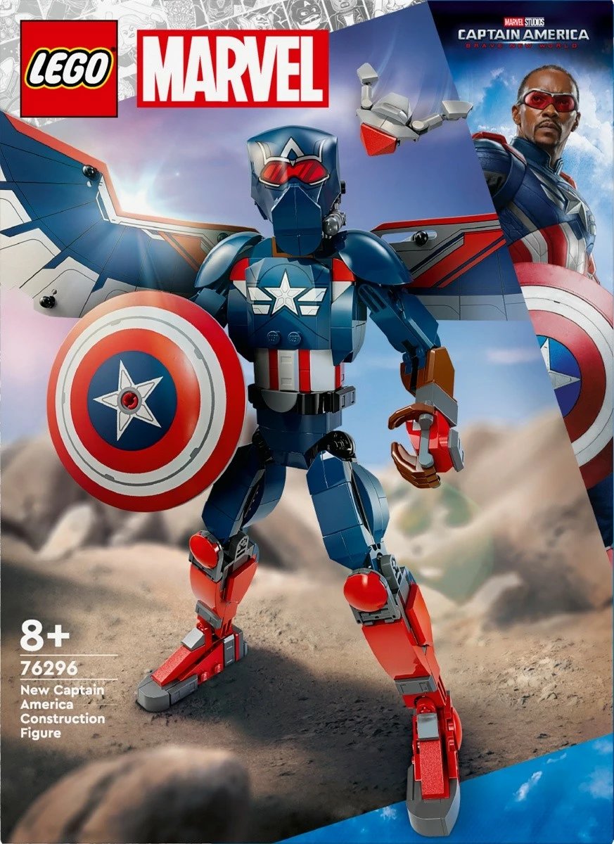 Set LEGO Marvel Super Heroes Captain America 76296, 359 pjesë, për fëmijë 8+, me krahë dhe mburojë, shumëngjyrësh