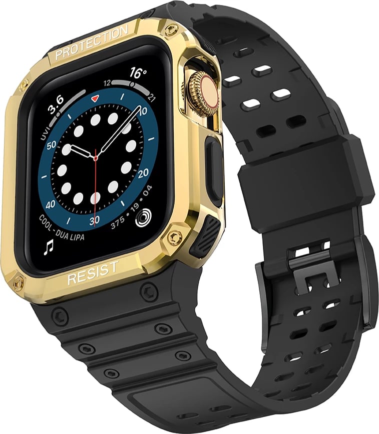 Rrip me kasë për Apple Watch Hurtel Protect Strap Band, 45/44/42mm, Zi/Ar