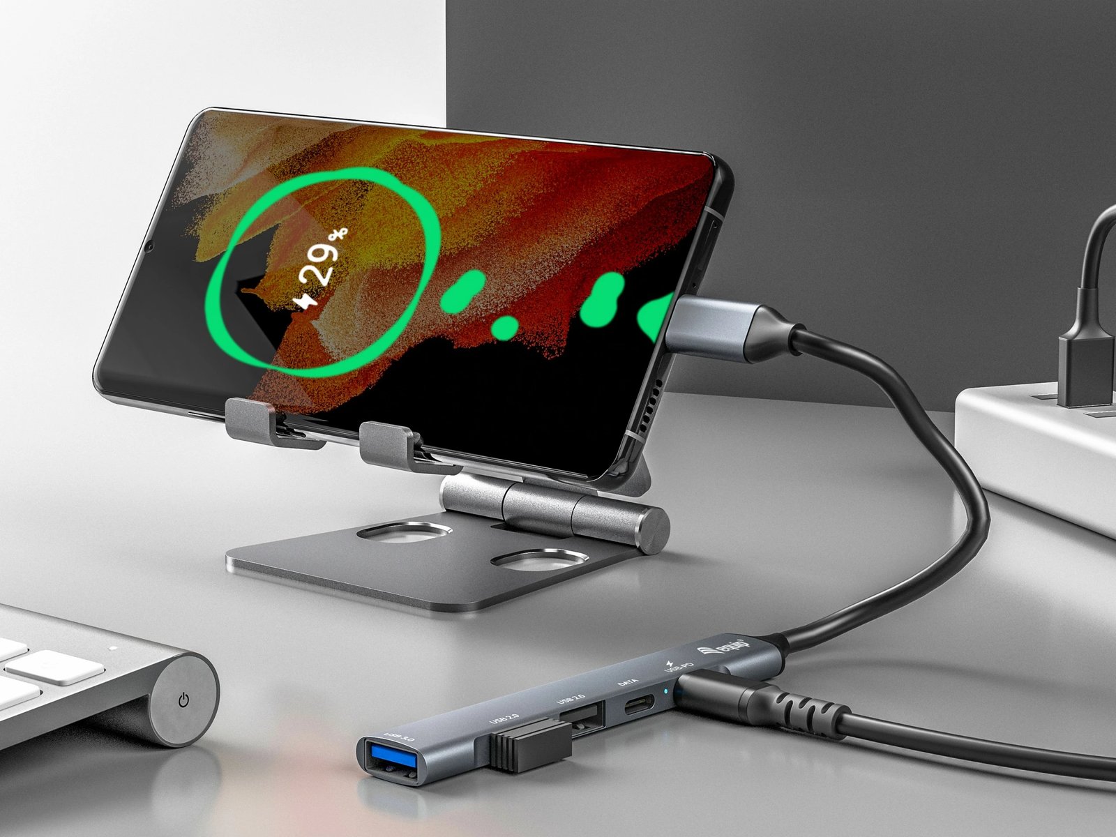 USB hub Equip 5 porta, USB 3.2 Gen 1/2.0, USB-C PD 100W, alumini, argjendtë
