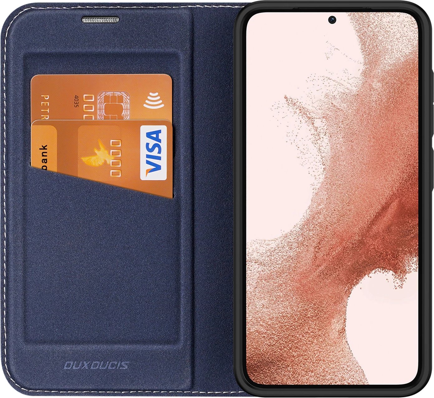 Mbështjellës Dux Ducis Skin X2 për Samsung Galaxy S23+, me xhep kartelash, me mbajtëse, kaltër